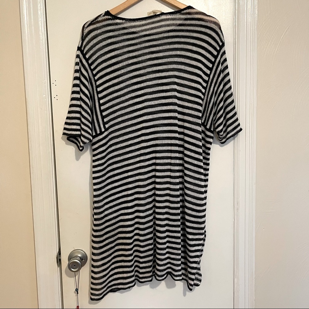 EILEEN FISHER striped Long tunic Organic Linen Size XL Blk WHITE Transparent